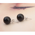 Clous d'oreilles argent élégant imitation perle noir femme - Ref 18628 - 02
