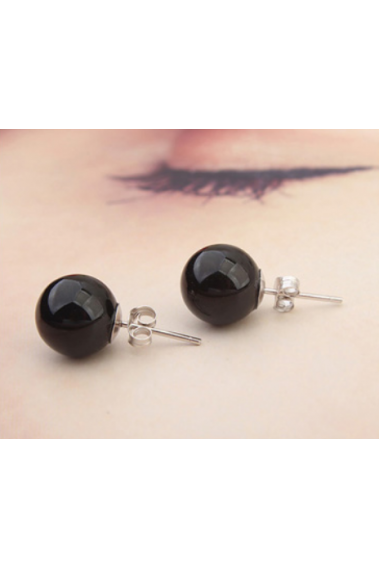 Clous d'oreilles argent élégant imitation perle noir femme - 18628 #1