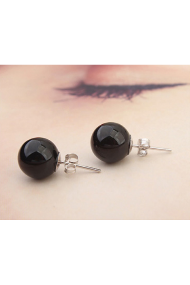 Elegant sterling silver earrings for women with black Pearl - 18628 #1