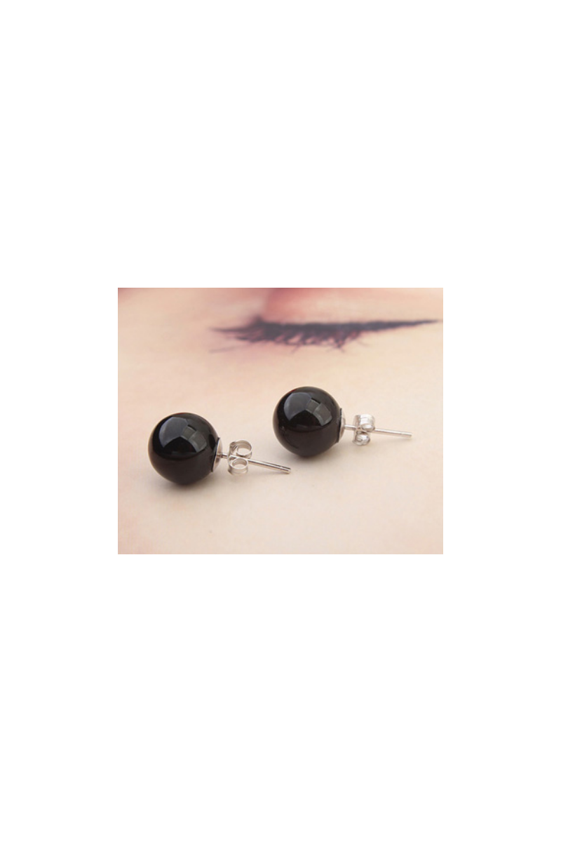 Clous d'oreilles argent élégant imitation perle noir femme - Ref 18628 - 01