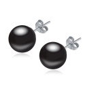 Clous d'oreilles argent élégant imitation perle noir femme - Ref 18628 - 03