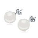 Jolie boucle oreille perle blanche imitation en argent 925 - Ref 18630 - 02