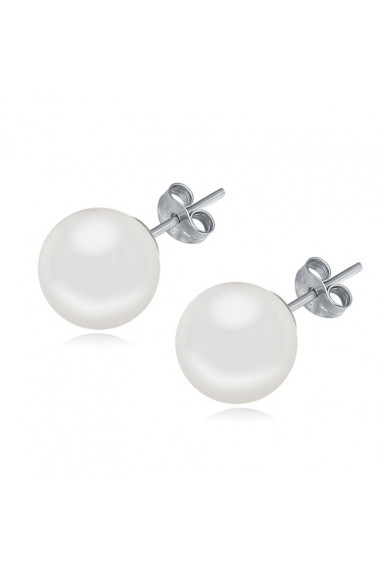Beautiful sdtud earrings with white pearl imitation silver - 18630 #1