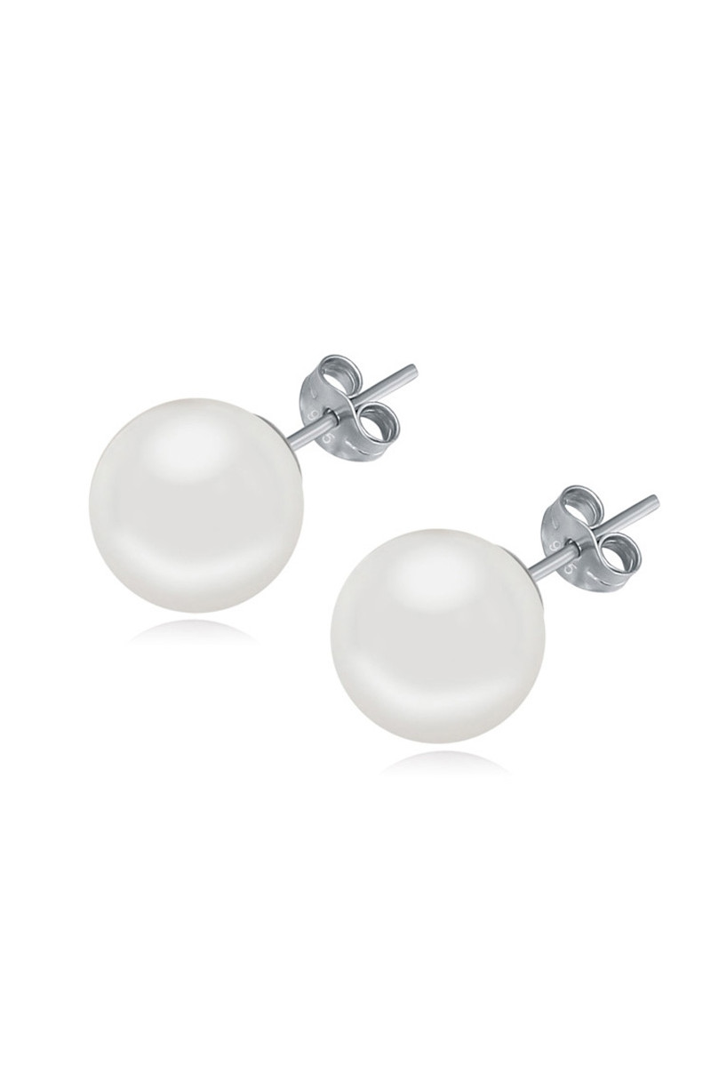 Jolie boucle oreille perle blanche imitation en argent 925 - Ref 18630 - 01