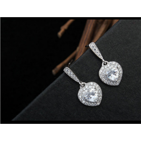 Collier & Boucles D'Oreilles Cristal Plaqué Argent Pour Mariage - Bijou Femme Cérémonie