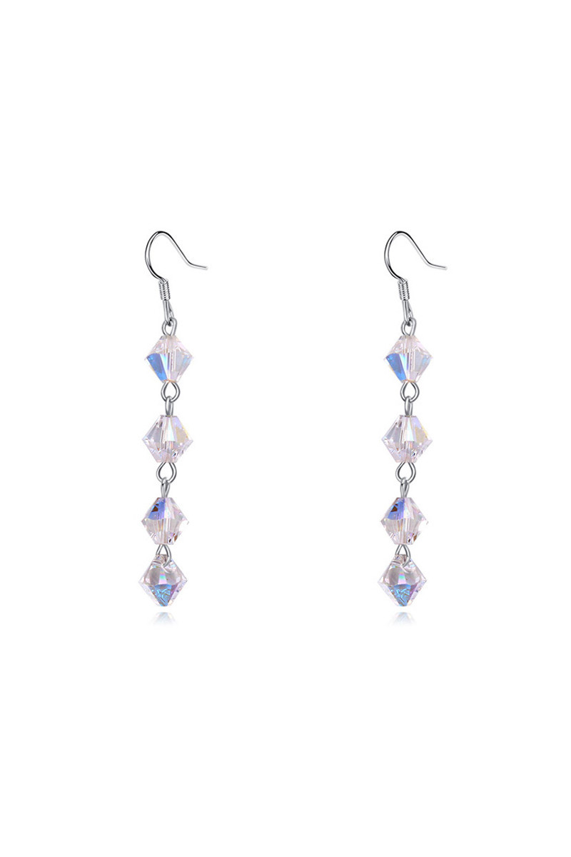 Crochet bijou oreille argent pendant avec joli cristal blanc - Ref 23882 - 01