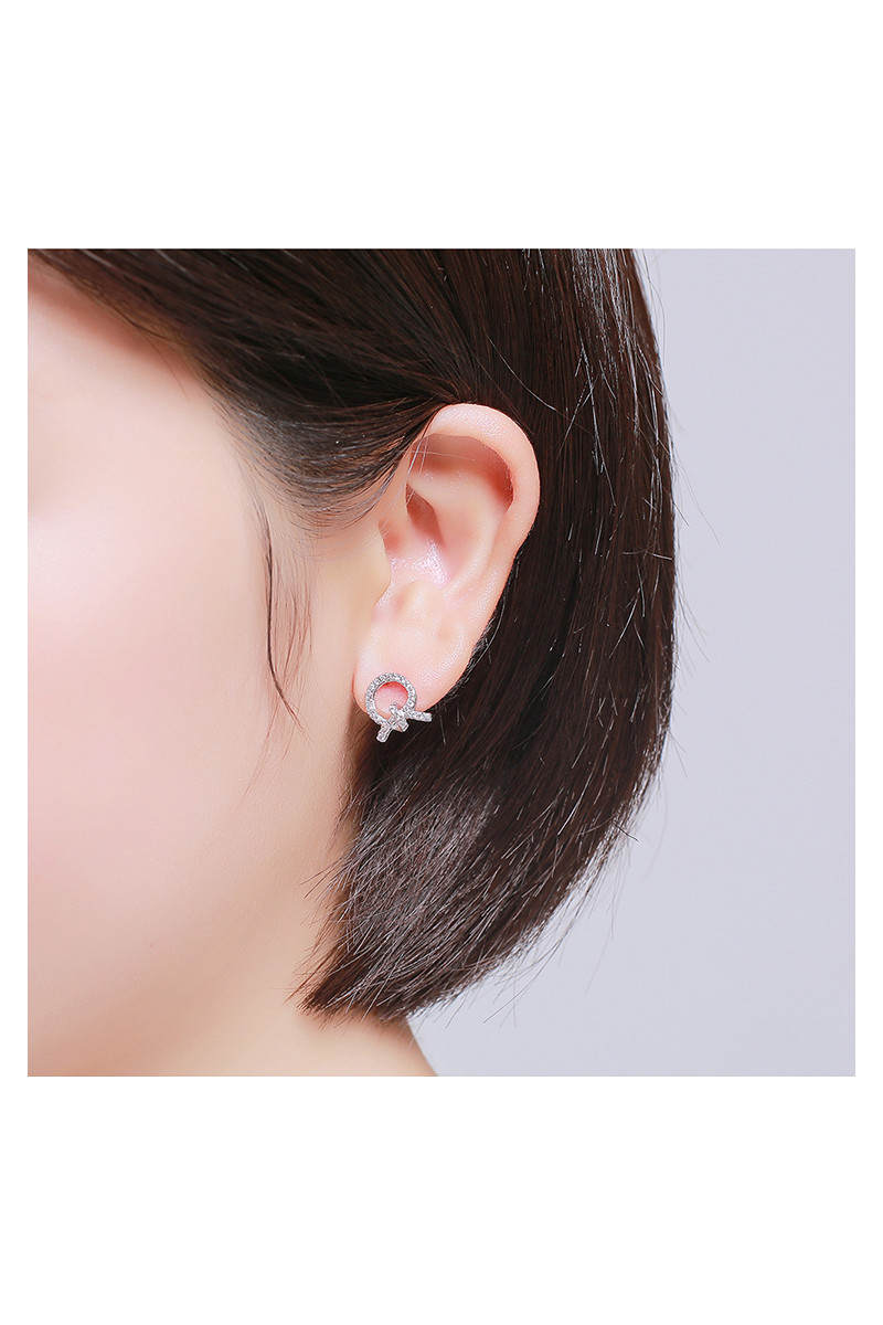 Boucles Oreilles Puce Sertie Cristal Carré Cz 4mm Argent Massif