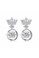 Puce boucle oreille argent abordable avec couronne royale - Ref 28954 - 06