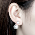 Boucles d'oreilles double perle blanche en argent sterling - Ref 29657 - 03