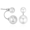 Boucles d'oreilles double perle blanche en argent sterling - Ref 29657 - 04