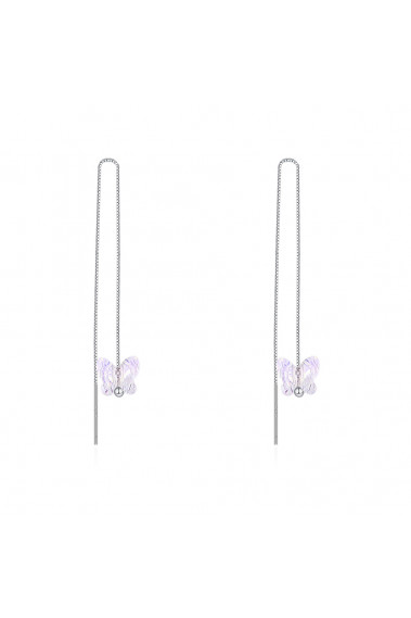 Long silver earrings with white beautiful butterfly crystal - 30498 #1