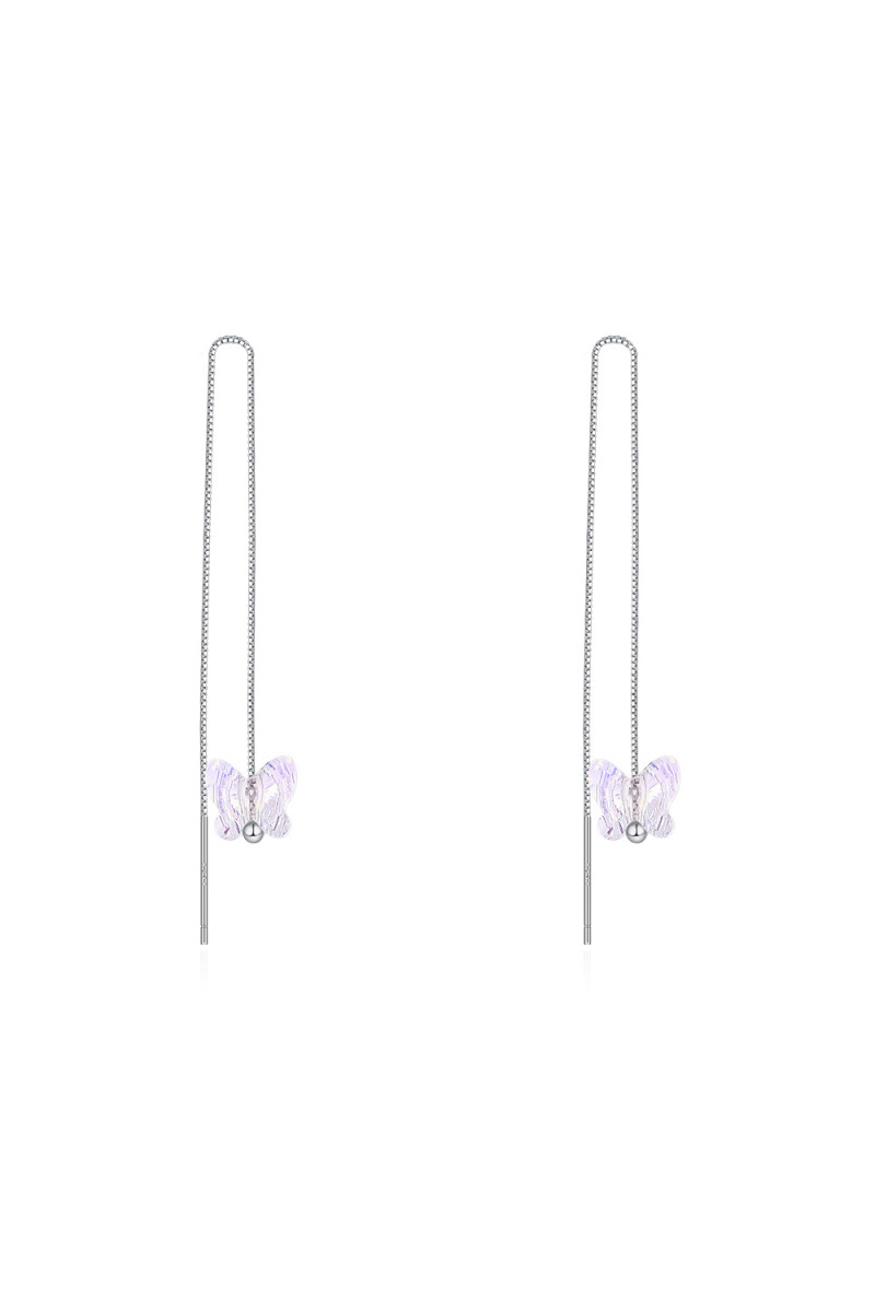 Boucles oreilles papillon bijou strass blanc en argent 925 - Ref 30498 - 01