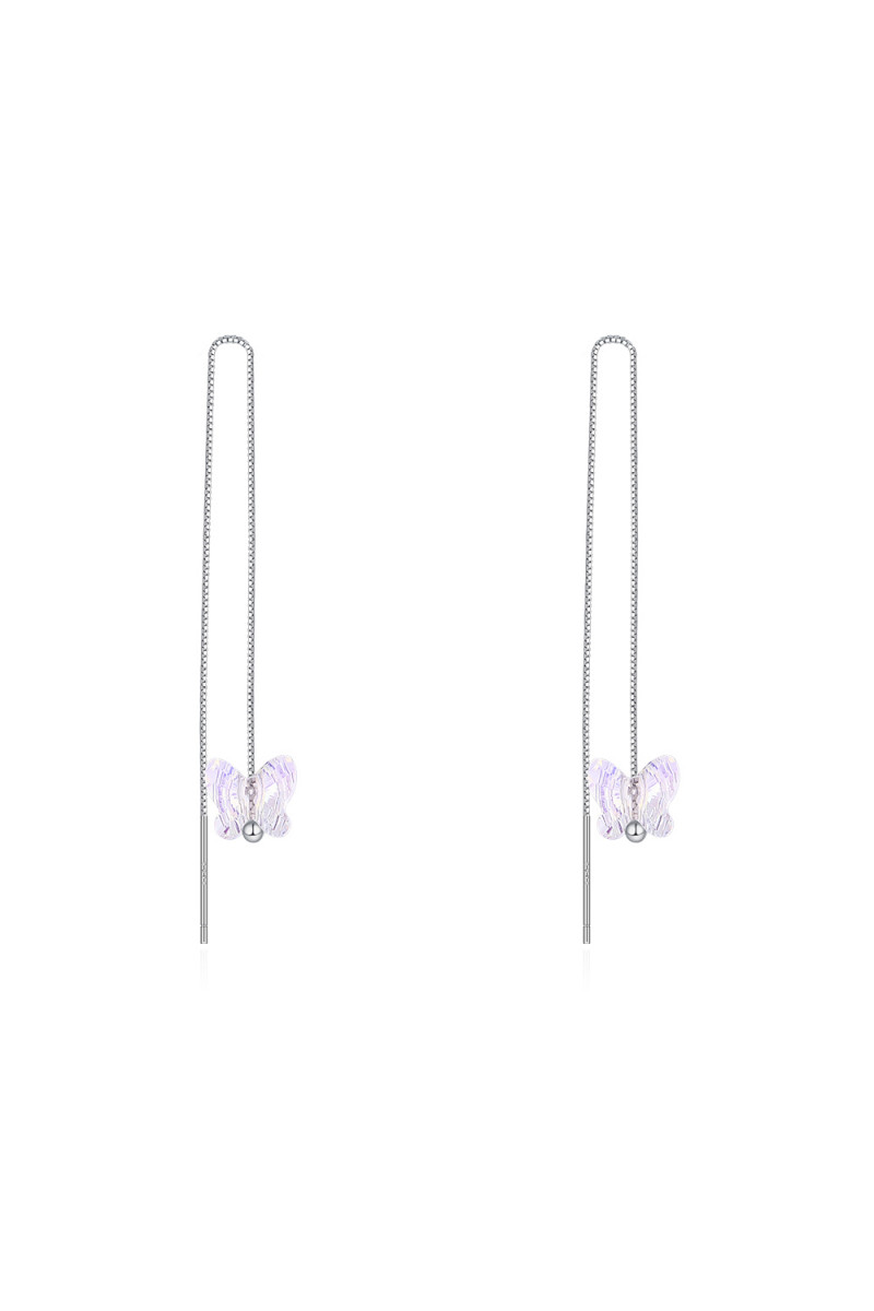 Long silver earrings with white beautiful butterfly crystal - Ref 30498 - 01