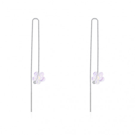Chain earrings silver venetian mesh with white crystal stone
