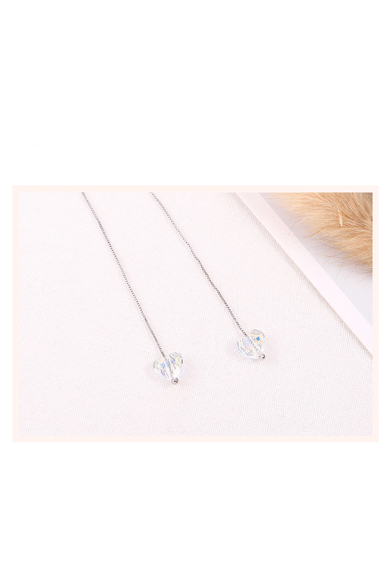 Women’s long chain earrings with multicolored crystal heart - Ref 30503 - 01