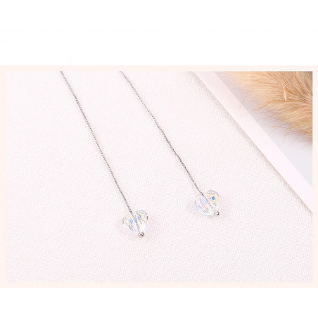 Women’s long chain earrings with multicolored crystal heart