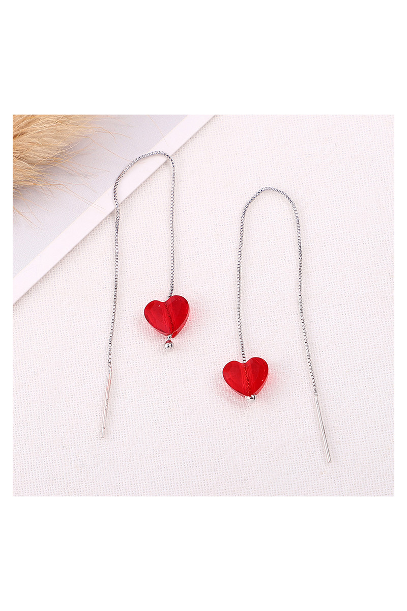 Cheap silver sterling stylish red statement earrings heart - Ref 30504 - 01