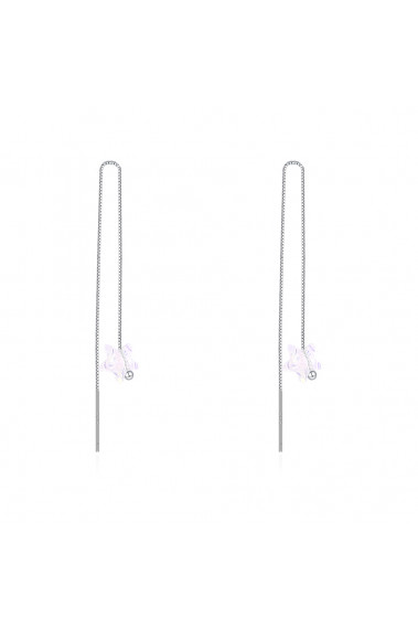 Sterling silver long drop earrings with white crystal stone - 30509 #1