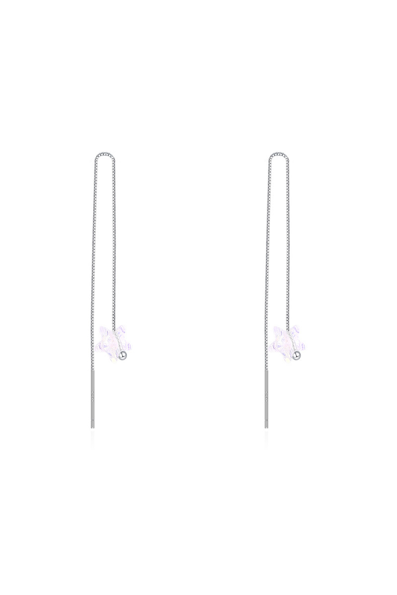 Sterling silver long drop earrings with white crystal stone - Ref 30509 - 01