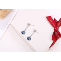 Shiny denim blue crystal dangling stud earrings silver chain - Ref 30571 - 02