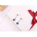 Shiny denim blue crystal dangling stud earrings silver chain - Ref 30571 - 02