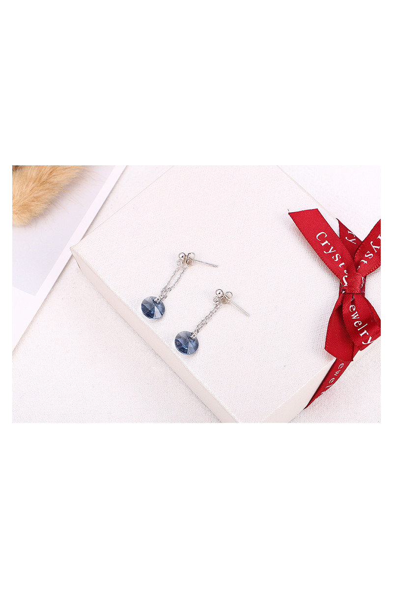 Shiny denim blue crystal dangling stud earrings silver chain - Ref 30571 - 01