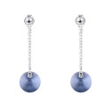 Shiny denim blue crystal dangling stud earrings silver chain - Ref 30571 - 03