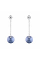 Shiny denim blue crystal dangling stud earrings silver chain - Ref 30571 - 03