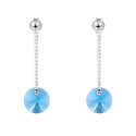 Boucles pendantes argent avec disque bleu cristal pour femme - Ref 30573 - 02