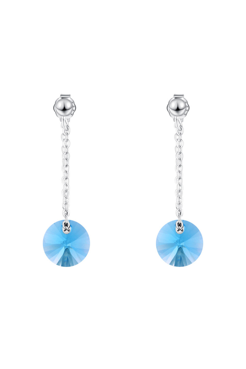 Boucles pendantes argent avec disque bleu cristal pour femme - Ref 30573 - 01