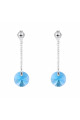 Boucles pendantes argent avec disque bleu cristal pour femme - Ref 30573 - 02