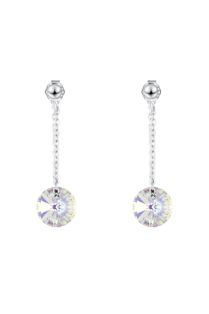 Stylish white cristal disc wedding earrings silver sterling - Ref 30574 - 01