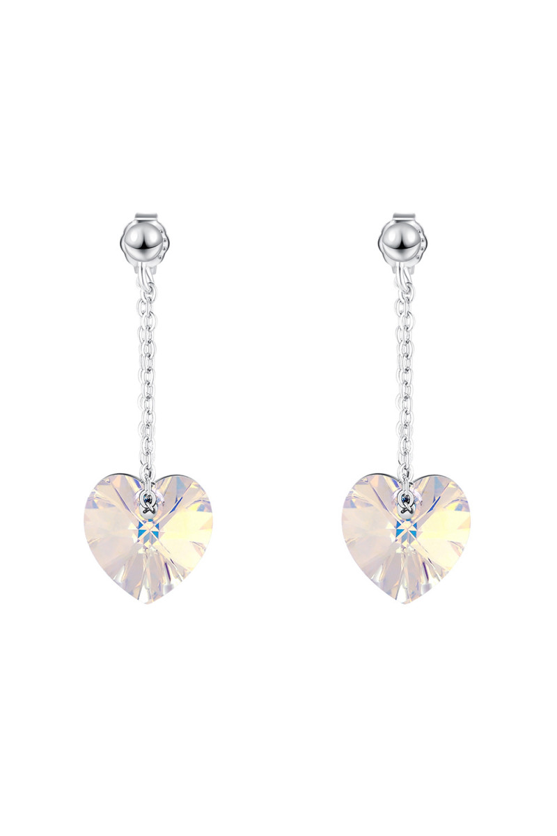 Petit bijou oreille femme clou pendant cristal coeur argent - Ref 30575 - 01