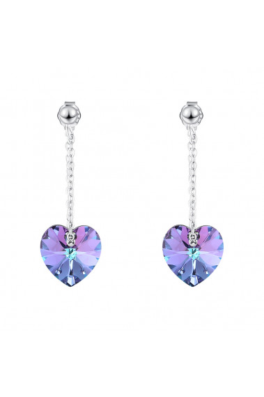 Purple crystal heart jewellery earrings silver pendant chain - 30577 #1