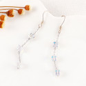 Crochet wedding earrings silver white crystal cubes pendants - Ref 31409 - 03