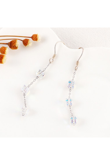 Crochet wedding earrings silver white crystal cubes pendants - 31409 #1