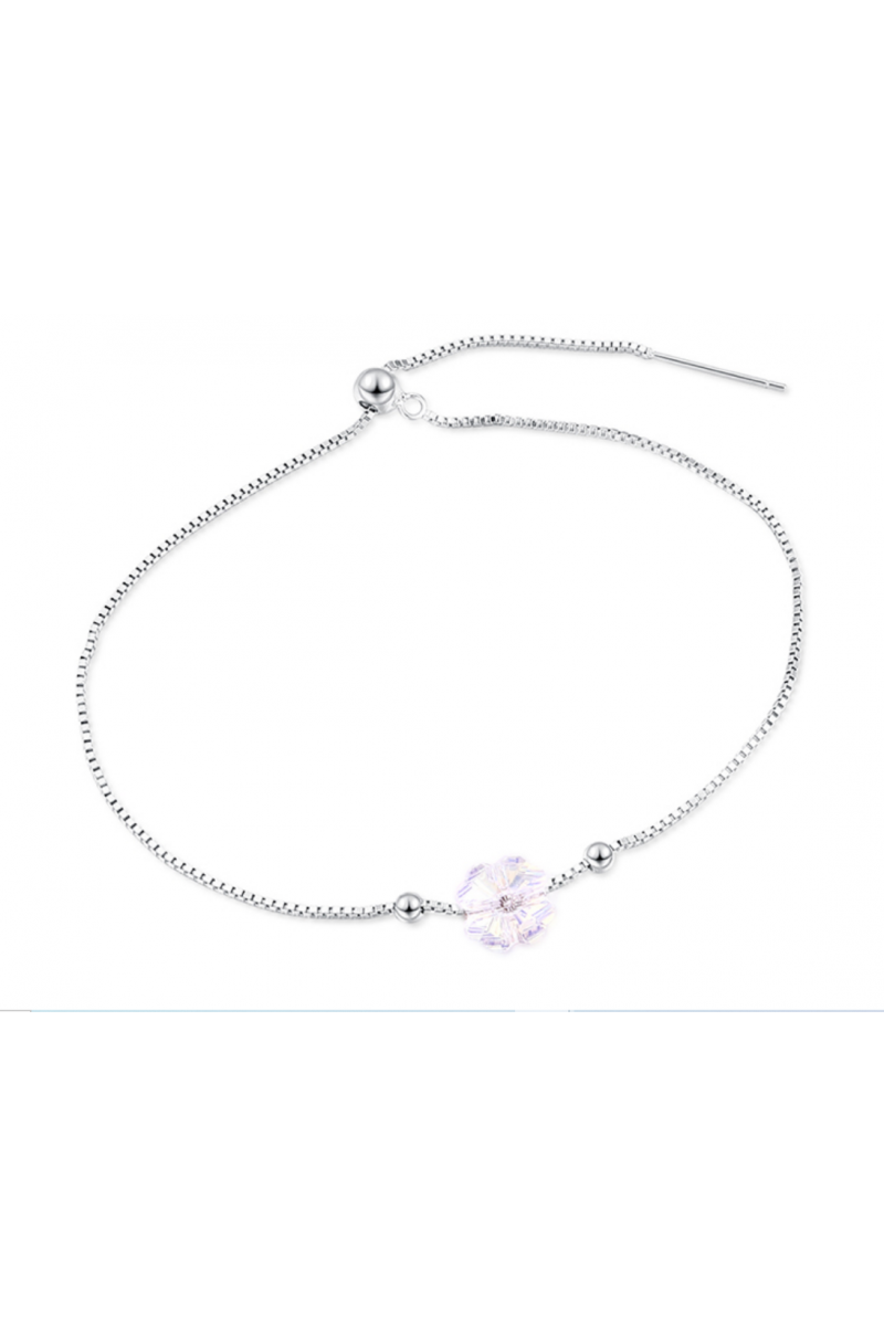 Joli bracelet argent femme fleur cristal maille vénitienne - Ref 30502 - 01