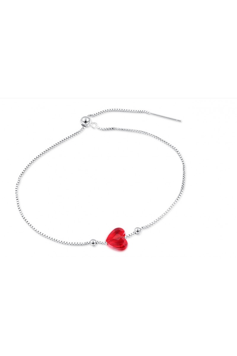 Bracelet coeur rouge en argent bijoux femme pas cher stylé - Ref 30505 - 01