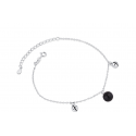 Bracelet fin avec perle de cristal noir en argent réglable - Ref 31424 - 02
