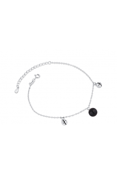 Bracelet fin avec perle de cristal noir en argent réglable - 31424 #1