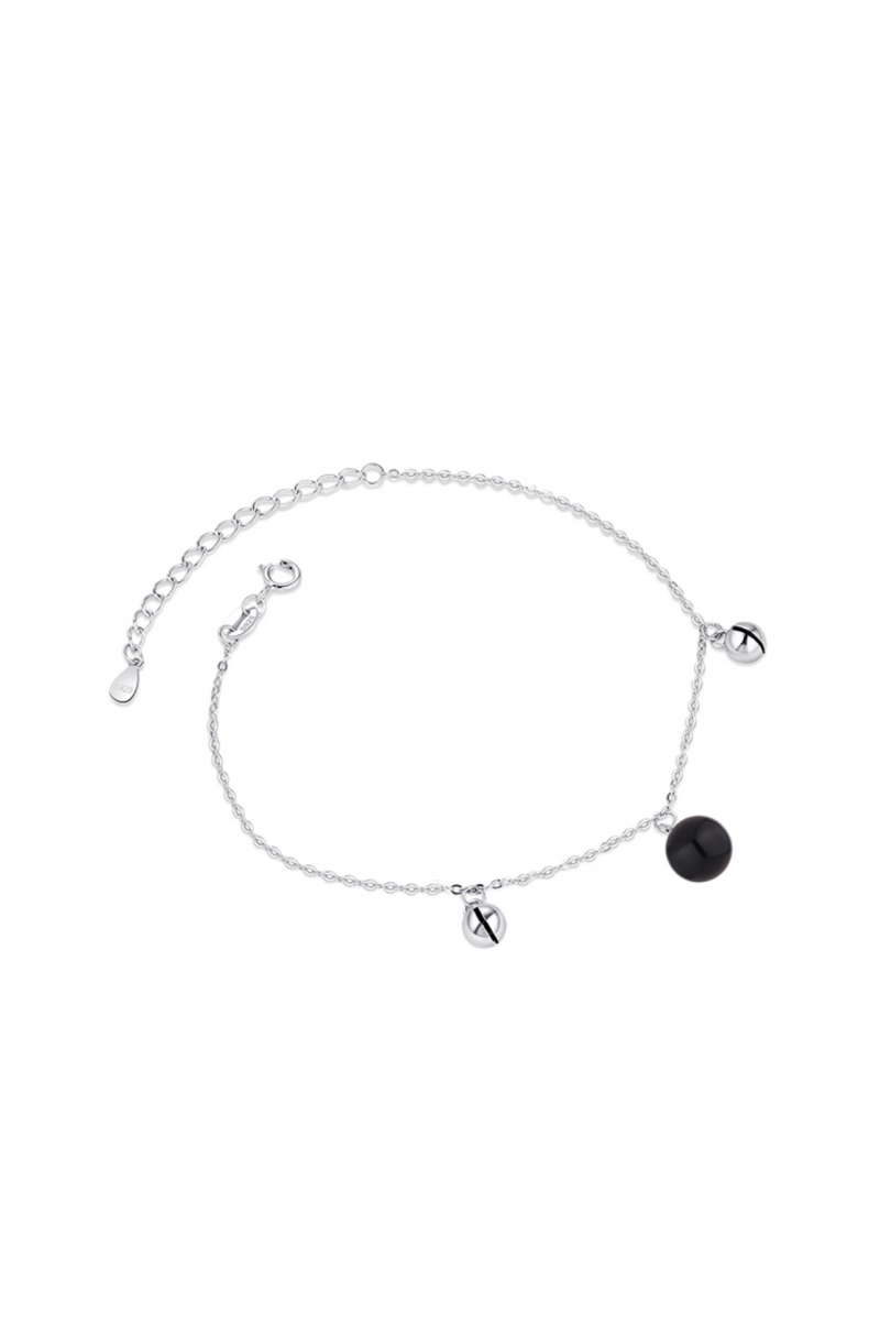 Bracelet fin avec perle de cristal noir en argent réglable - Ref 31424 - 01