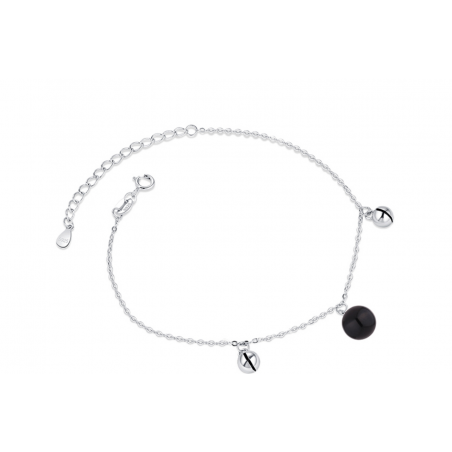 Bracelet fin avec perle de cristal noir en argent réglable