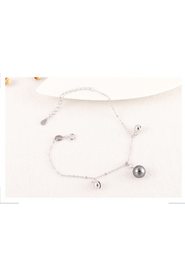 Bijou bracelet perle imitation gris argenté femme tendance - 31425 #1