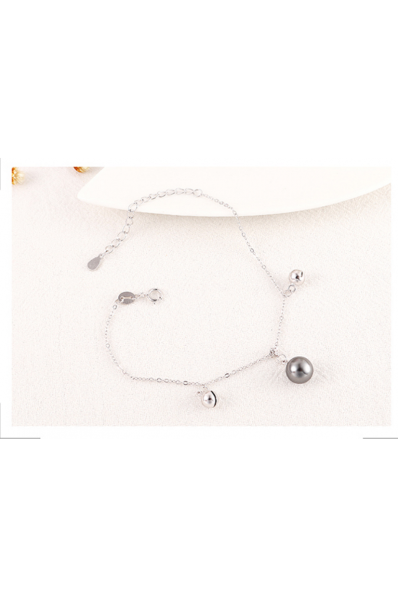 Bijou bracelet perle imitation gris argenté femme tendance - Ref 31425 - 01