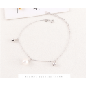 Bracelet femme en argent maille ajustable avec boule blanche - Ref 31426 - 02