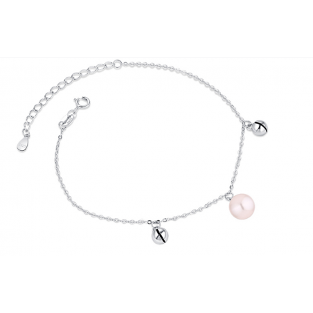 Ladies silver bracelet adjustable mesh with pink pale pearl