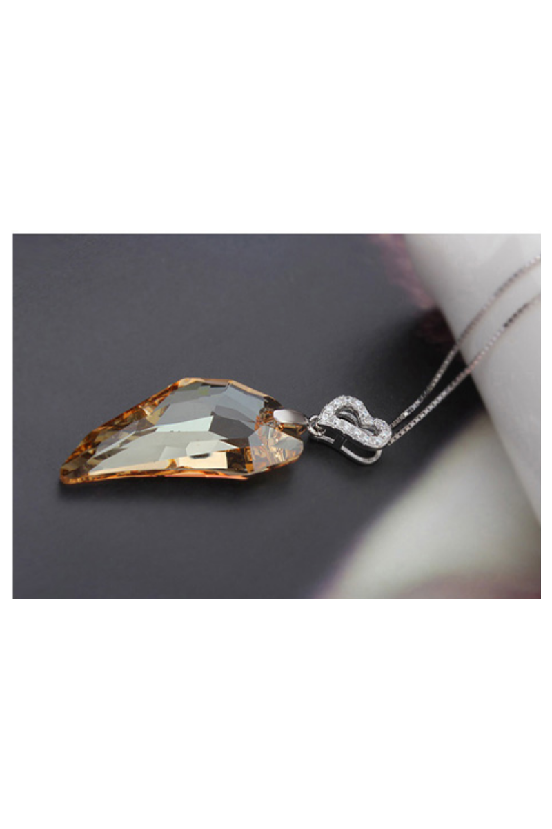 Collier femme pierre de cristal orange en argent sterling - Ref 18592 - 01