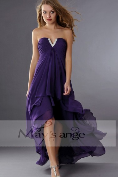 Asymmetrical Violet Wedding-Guest Dress With V Rhinestones - C088 #1