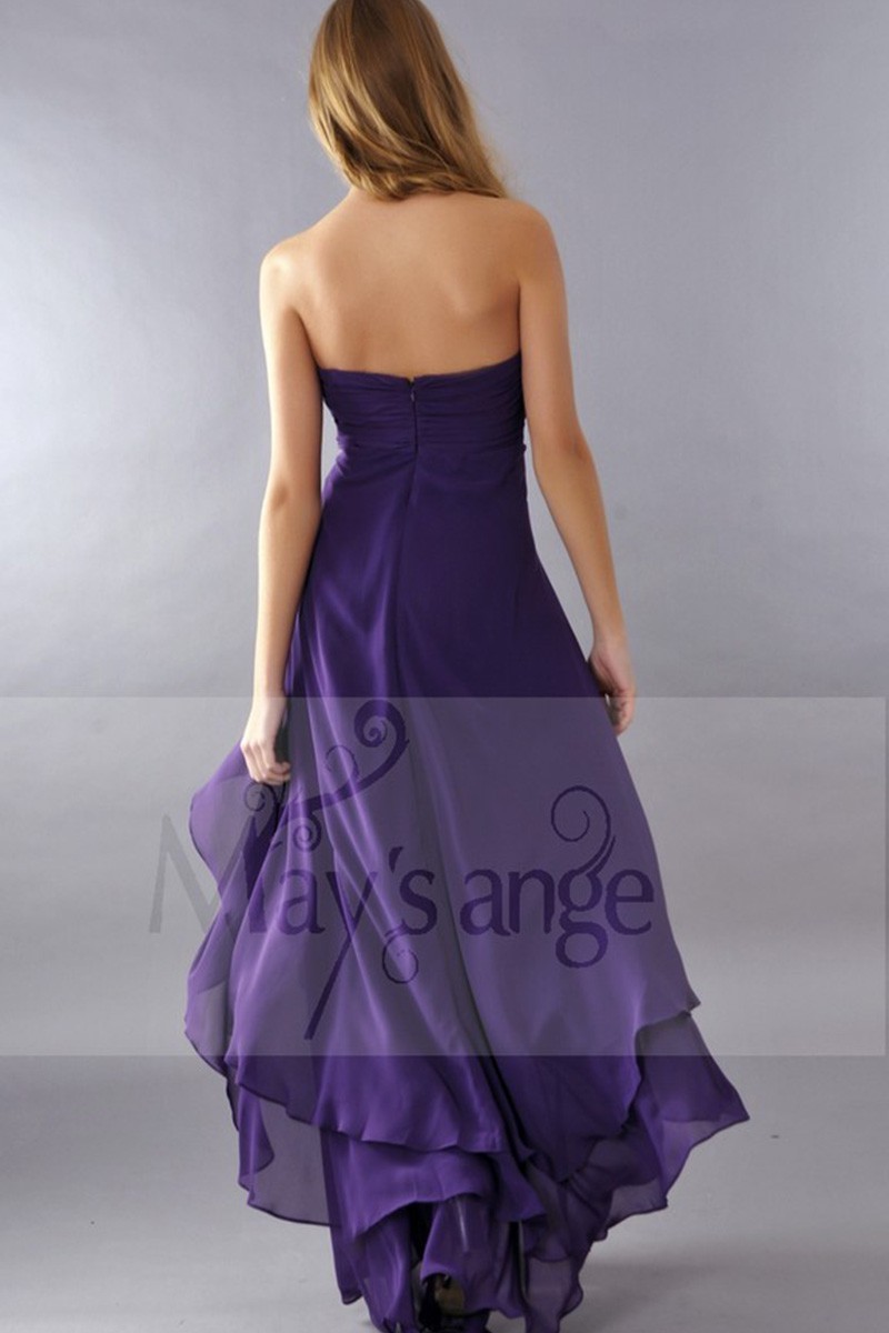 Asymmetrical Violet Wedding-Guest Dress With V Rhinestones