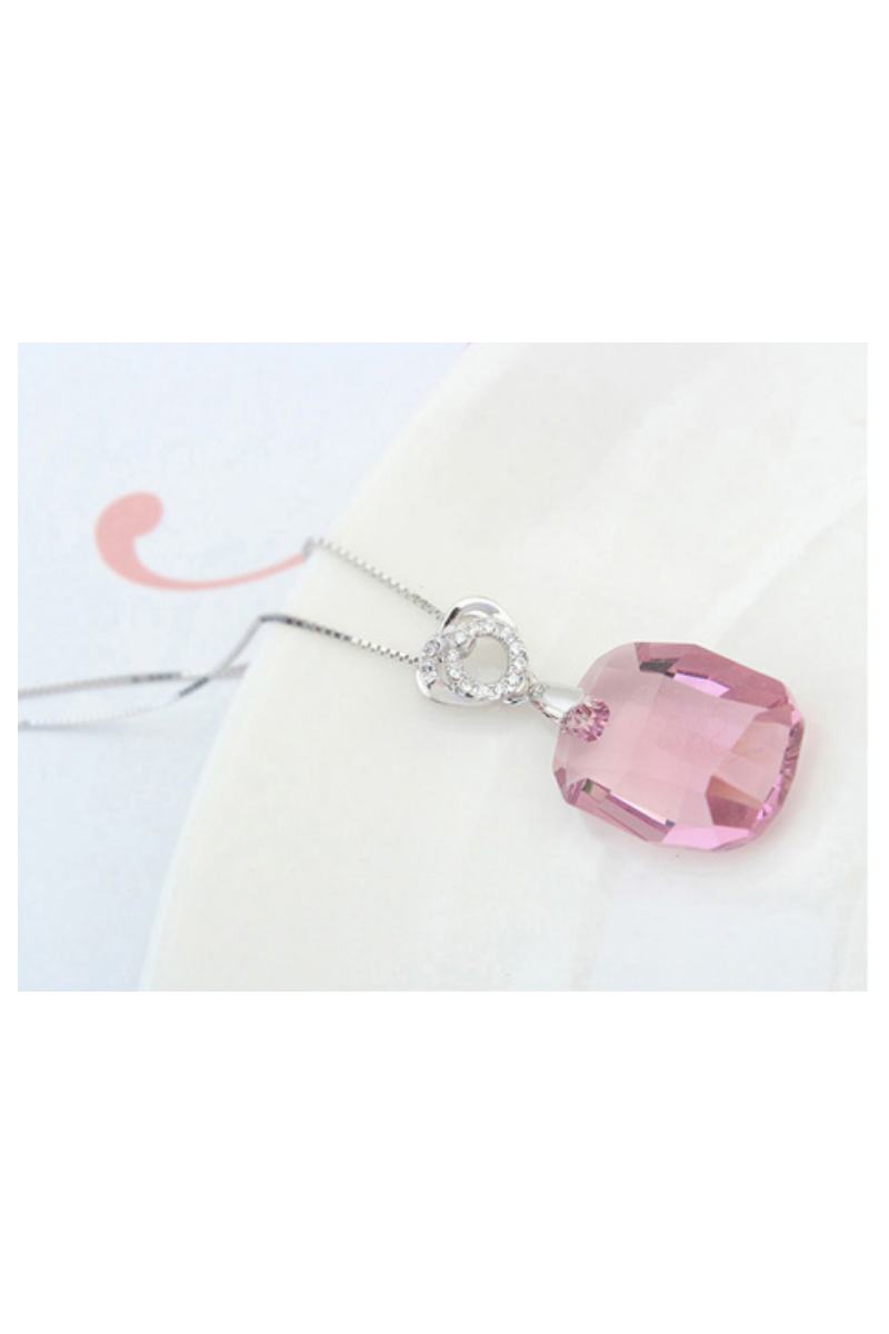 Collier tendance femme en argent 925 cristal rose - Ref 18605 - 01